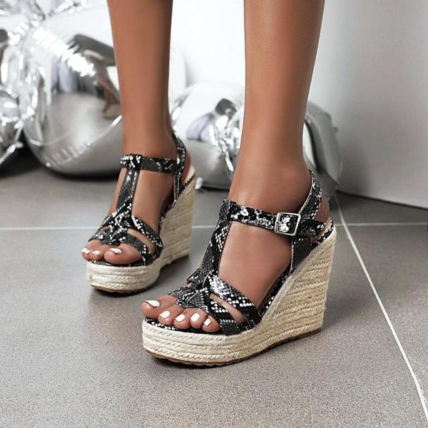

women sandals plus size wedges shoes for high heels summer platform peep toe ankle buckle sandal, Black