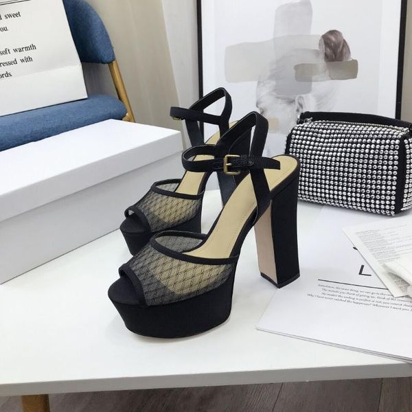 

dress shoes women's sandals waterproof square heels club party fashion ladies open-toes genuine leather zapatos de mujer, Black