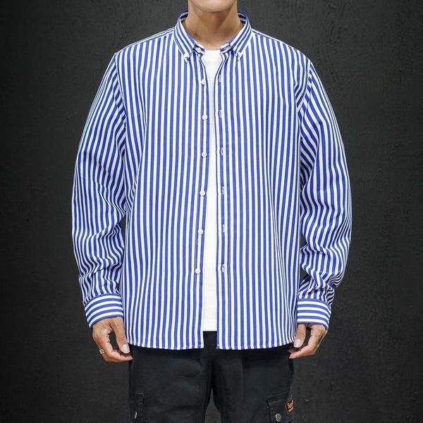 

men's casual shirts trendy striped shirt long-sleeved slim-fit business mens japanese fashion add green, White;black