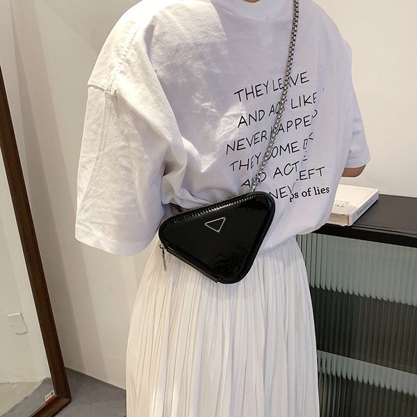 

70% factory store 2021 triangular chain bag patent leather mirror single shoulder messenger bag mini lipstick zero wallet