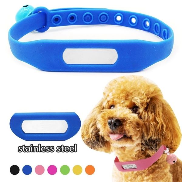 

dog collars & leashes personalized tags collar cat pet solid tpr rubber stainless steel adjustable products for pitbull pug accessories