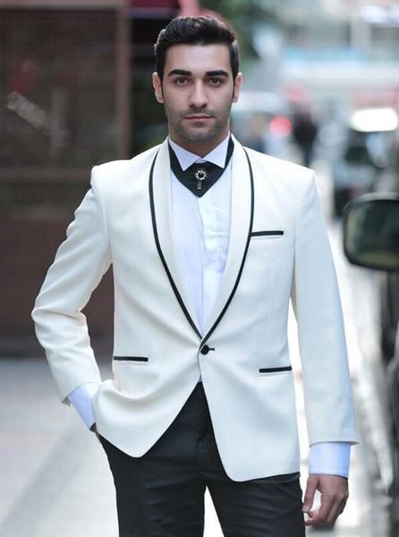 

men's suits & blazers brand men ivory and black groom tuxedos shawl lapel groomsmen wedding man 2 pieces ( jacket + pants +tie, White;black