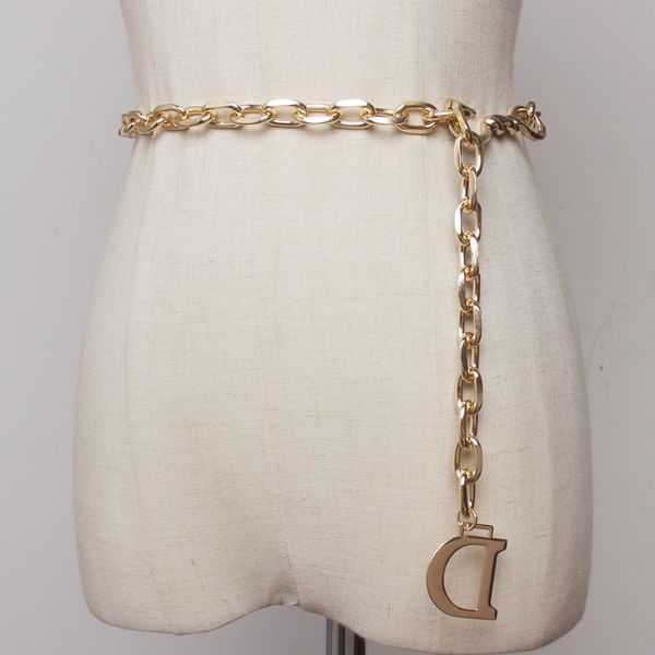 

fashion d letter metal chain women thin waist belt gold and silver colors available