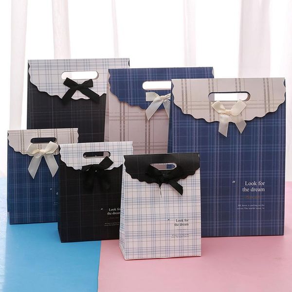 

gift wrap ins style clamshell box exquisite bowknot paper bag fashionable portable lattice pattern storage