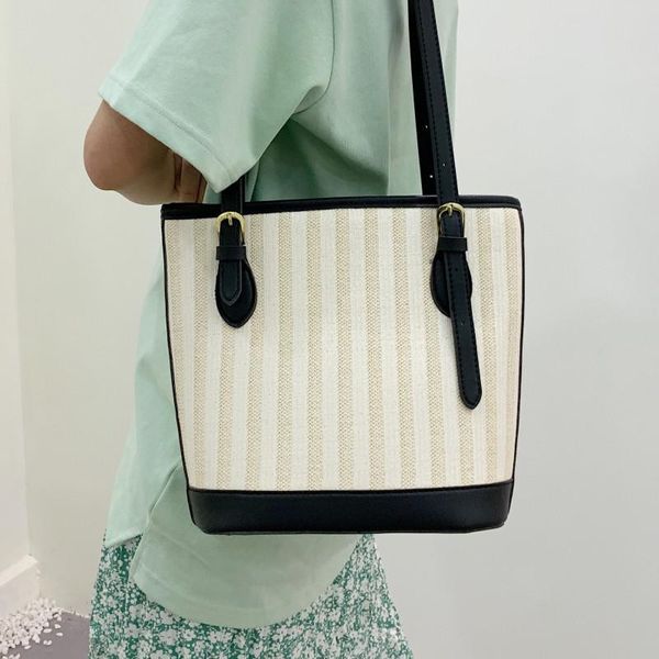 

evening bags stripe shoulder for women luxury pu leather tote bag 2021 contrast color handbags designer ladies shopper