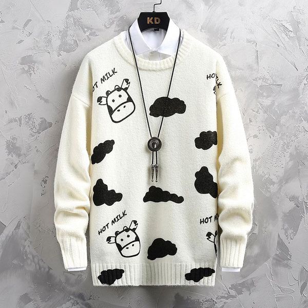 

men's sweaters winter cashmere knitted sweater pullover fashion round neck warm men, White;black