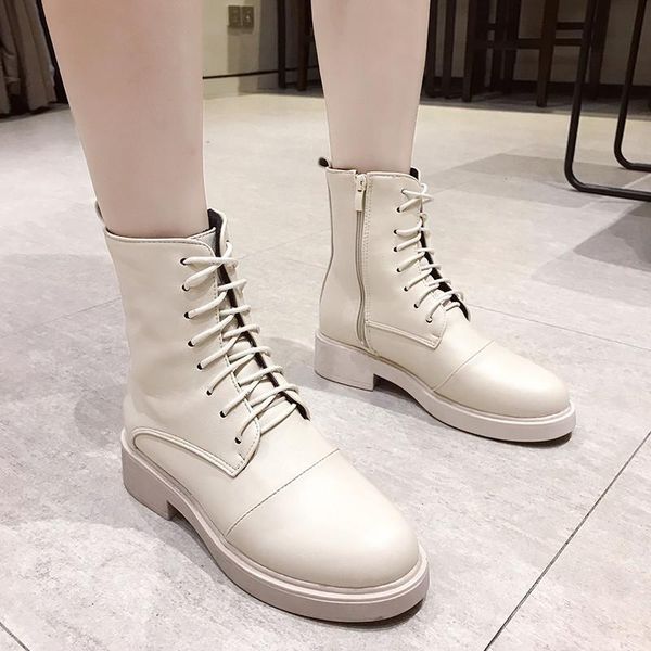 

platform 2021 lady winter womens boots lace-up zip mujer shoes ankle outdoor skiing low heel botas, Black