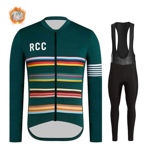 

racing sets 2021 rcc winter thermal fleece cycling clothes men long sleeve jersey suit warm bike mtb clothing bib pants set, Black;blue