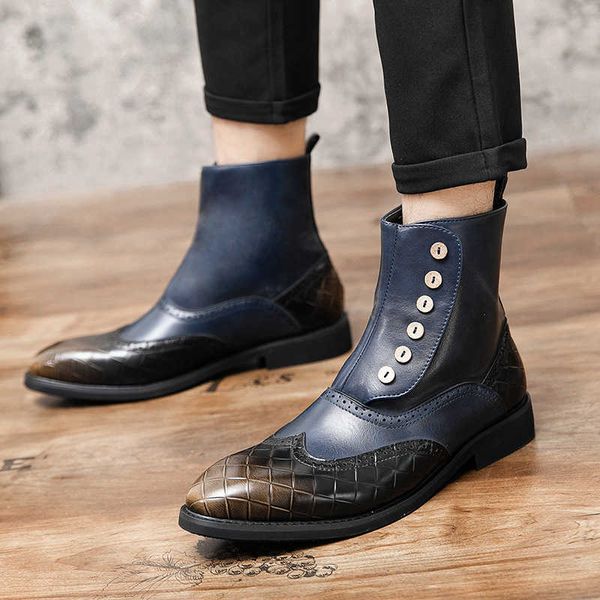 

new pointed men's short boots casual personalized button martin large autumn and winter high fashion, Black