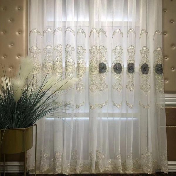 

curtain & drapes european-style curtains luxury embroidered tulle for living room bedroom beige blackout #4