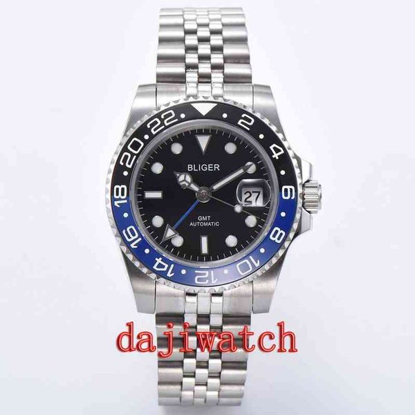 

clock mm bliger male 40 automatic mechanical luxury gmt crystal sapphire ceramic lighting frame waterproof dwristwatch, Slivery;brown