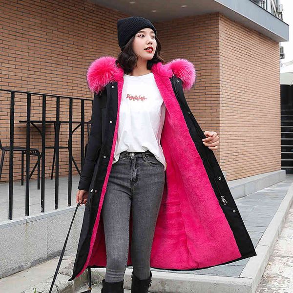 

women's down & parkas winter collection jacket coat there hood with fur collar knee-length warm parka long slim thick fanmuer qhmd, Black