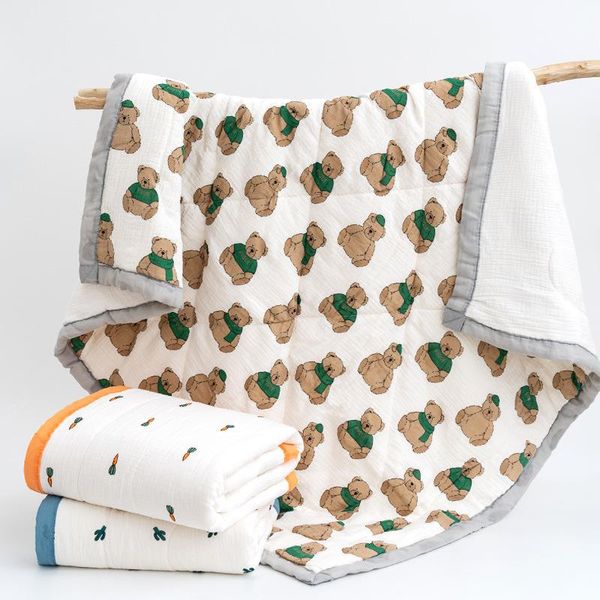 

110x140cm big size kids thermal bear cotton muslin quilt super soft fluffy toddler dino comforter baby blanket crib beddings blankets & swad
