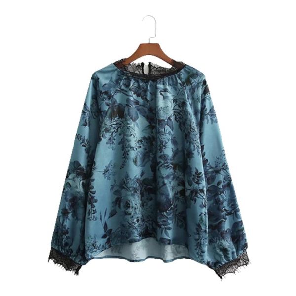 

women's blouses & shirts xeasy 2021 women vintage satin office lady blouse female lace patchwork round neck casual streetwear loose chi, White