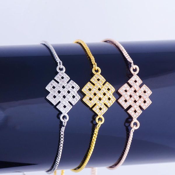 

charm bracelets vintage copper micro pave zircon crystal cz bead bracelet for men-women handmade square chain friendship pulsera, Golden;silver