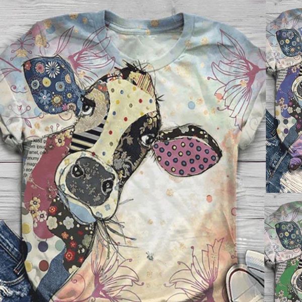

women t shirts harajuku 3d animal cow printed tee plus size s 5xl short sleeve o neck shirt camiseta, White