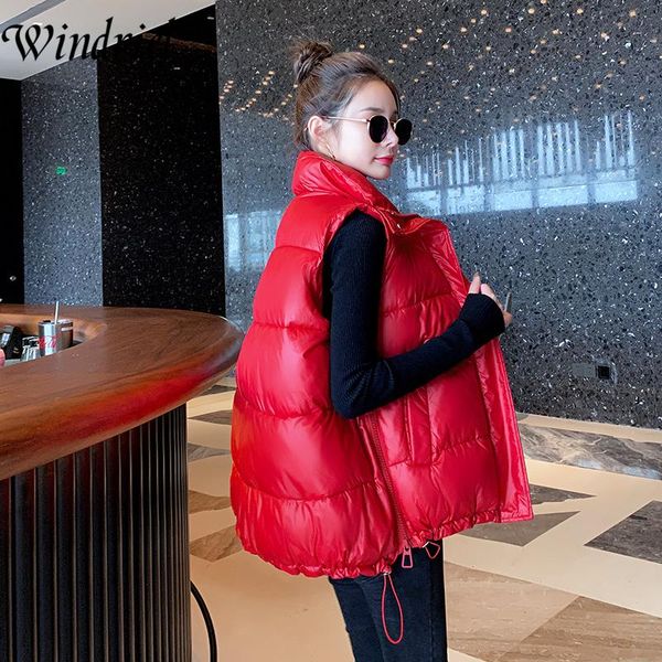 

women's vests windriel 2021 fashion winter vest women warm sleeveless jacket casual slim drawstring solid cotton padded waistcoat, Black;white