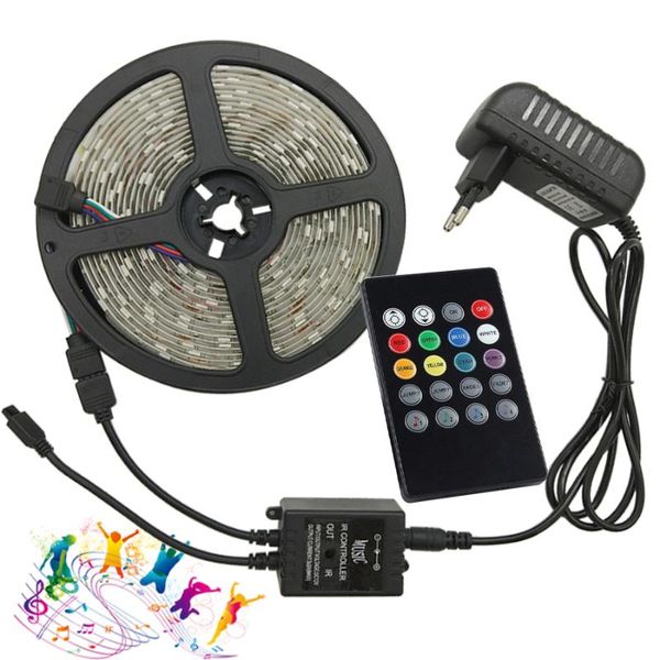 

strips rgb led strip light smd 5m 10m tape waterproof power supply diode ribbon music ir controller