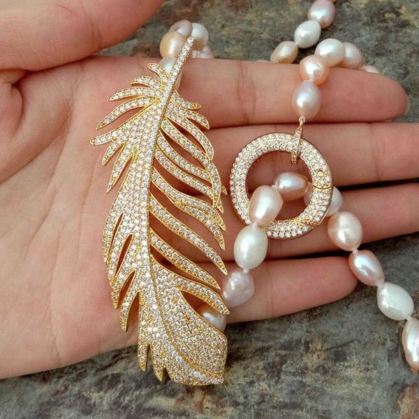 

37'' multi color baroque pearl long necklace sweater chain necklace cz pave gold color plated leaf connector, Silver