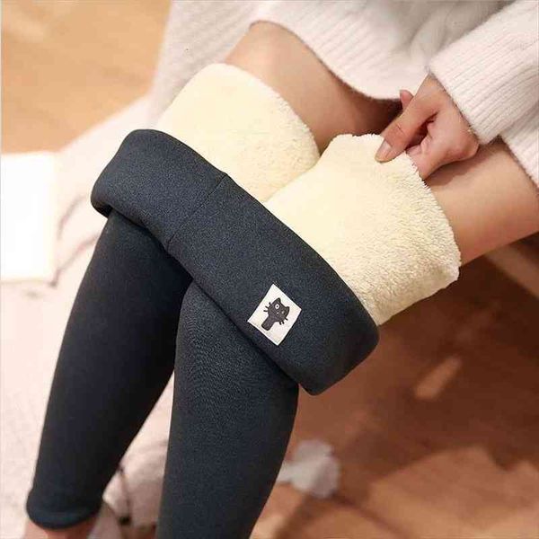 

winter women leggings thick plus velvet warm pants hight waist solid color legging comfortable keep warm stretchy pencil pant, Black
