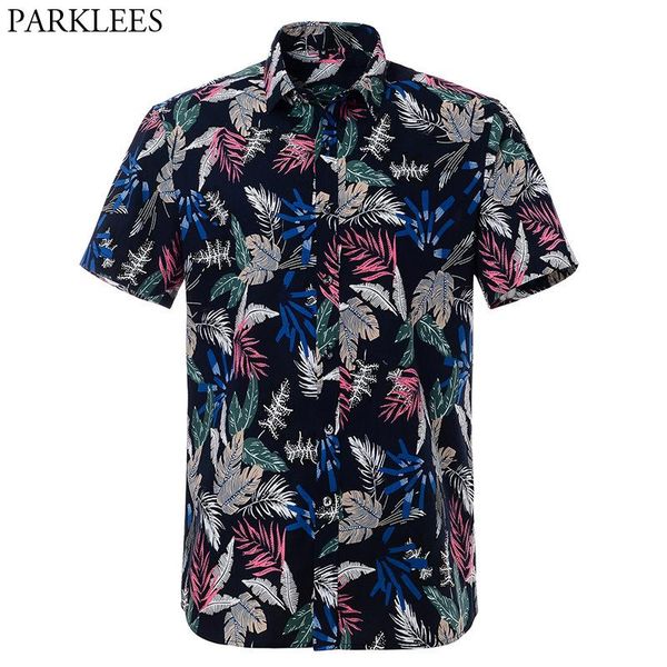 

men's casual shirts hawaiian aloha beach shirt men 2021 summer short sleeve cotton mens leaves fashion print party holiday male chemise, White;black