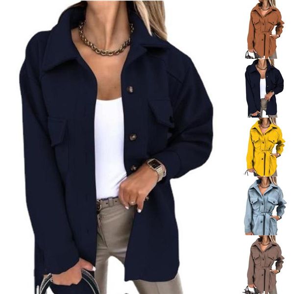

women's wool & blends coat trench pockets lapel buttons pladin warm short winter jacket jackets for women 2021, Black