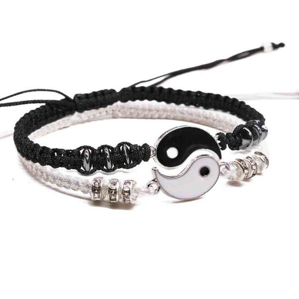 

2021 new bt friends ying yang couple friendship bracelets knit handmade taichi charm bracelets for gifts lovers bracelet, Golden;silver