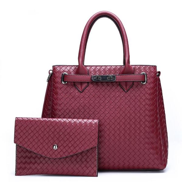 

Factory wholesale women bag classic two-piece Knitting handbag elegant Joker solid color leather tote handbags large Crochet fashion messenger bags 85150