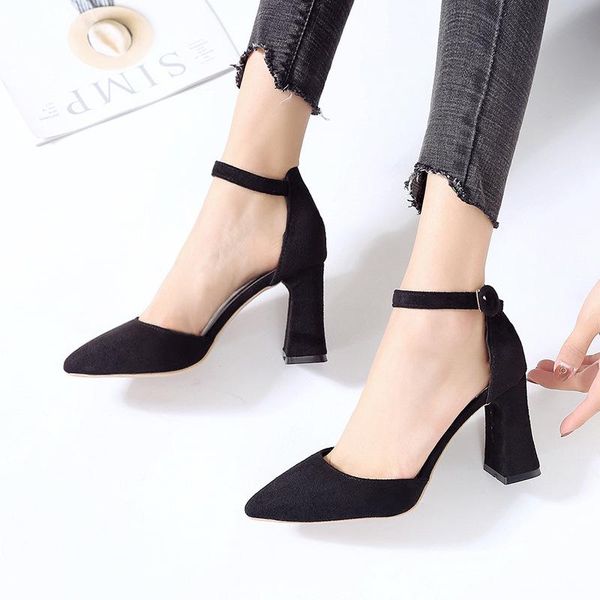 

women's shoes korean solid color fashion simple, versatile and comfortable baotou thick heel wear breathable sandals, Black