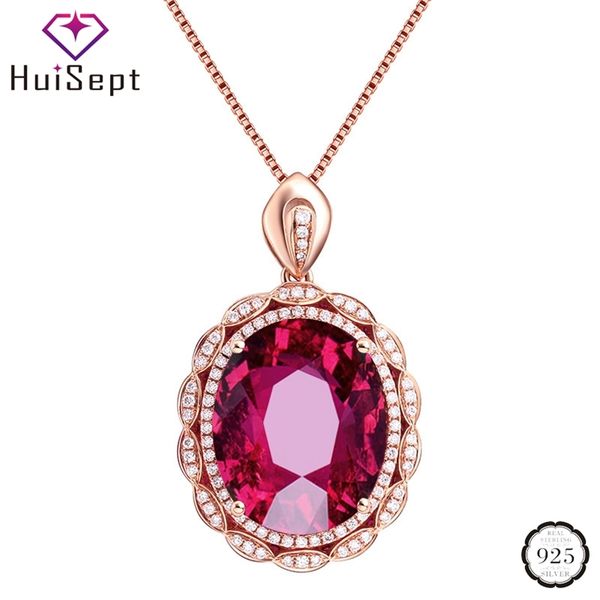 

huisept classic silver 925 necklace jewelry oval shape ruby zircon gemstones pendant rose gold ornament wedding party wholesale 210721
