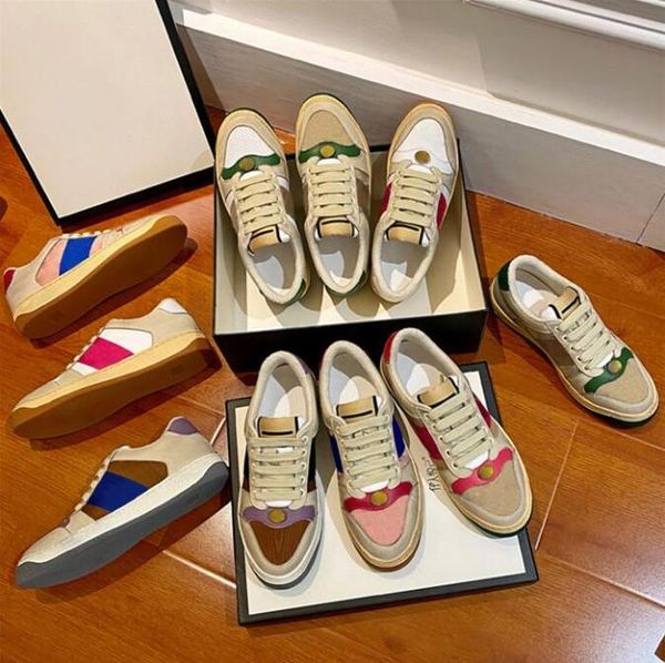 

italy dirty leather shoe green red stripe luxurys designers canvas ace casual shoes classic butter distressed screener sneakers with box gld, Black