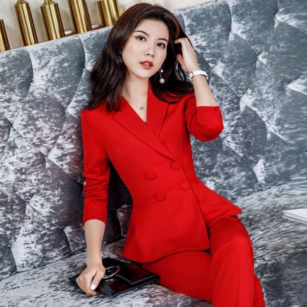 

2021 red women's new temperament fashion slim little manager's professional suit 1906, Black;white