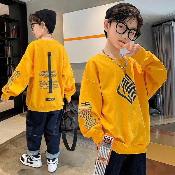

hoodies & sweatshirts for boys fashion letter print t-shirt korean causal children yellow black pullover spring autumn o-neck clothes