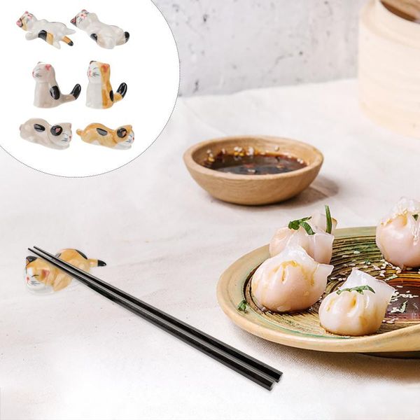 

chopsticks 6pcs ceramics rest dinner spoon stand fork holder - cat
