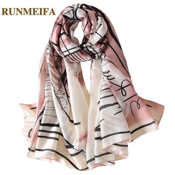 

scarves [runmeifa] 2021 fashion silk women summer beach shawls wraps elegant printing 3 colors scarf 180*90cm female, Blue;gray