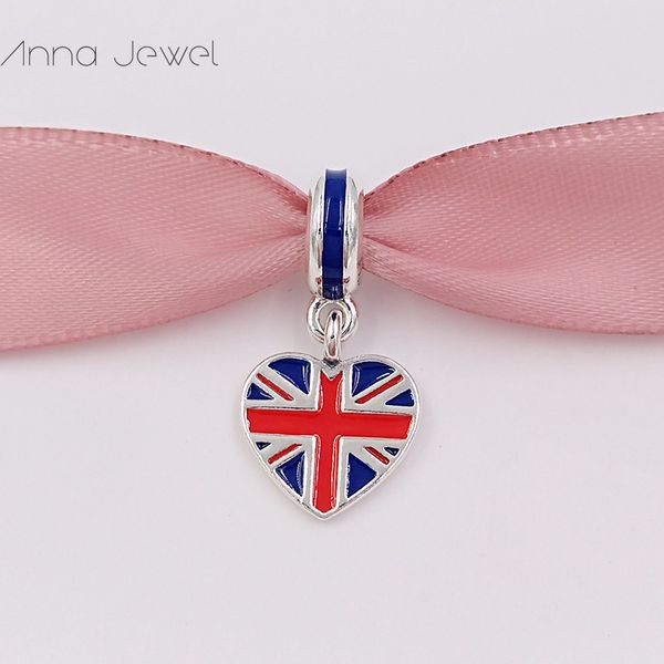 Charms Perlen für die Schmuckherstellung Großbritannien HERZFLAGGE Pandora 925 Silber Handarmband Damen Herren Armreif Perlenset Halskette Anhänger Geburtstagsgeschenke 791512ENMX