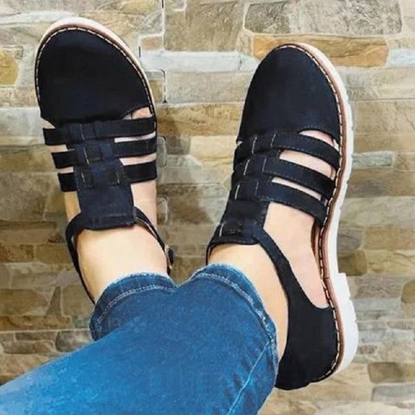 

summer women flat sandals black round toe casual ladies pumps platform hollow out roman female zapatos de mujer