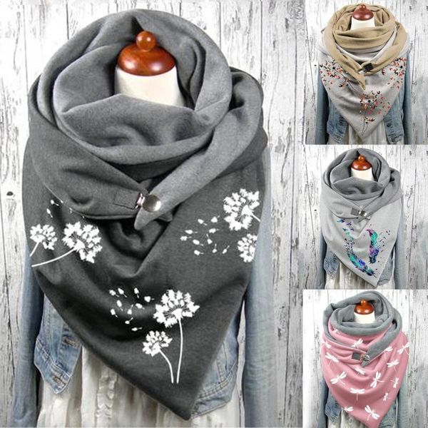 

scarves 2021 autumn winter fashion women printing button thicken scarf for girls students lady cute tassel long shawl, Blue;gray