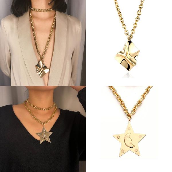 

pendant necklaces 2021 jewelry female metal exaggerated geometric relief item decorated women punk retro five-pointed star thick chain neckl, Silver