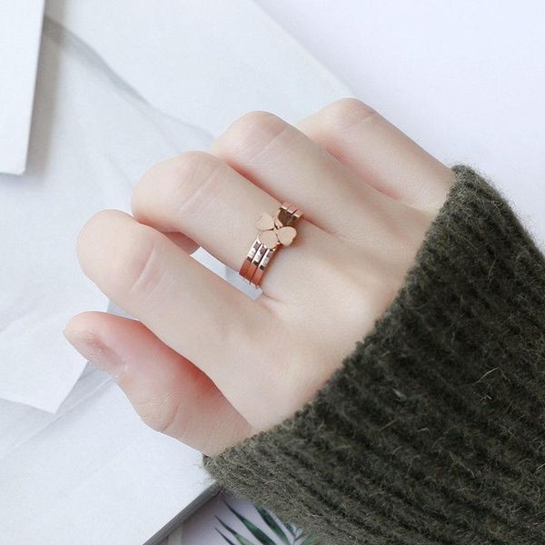 

cluster rings titanium steel day korean temperament three piece set ring female clover simple index finger red minority style, Golden;silver