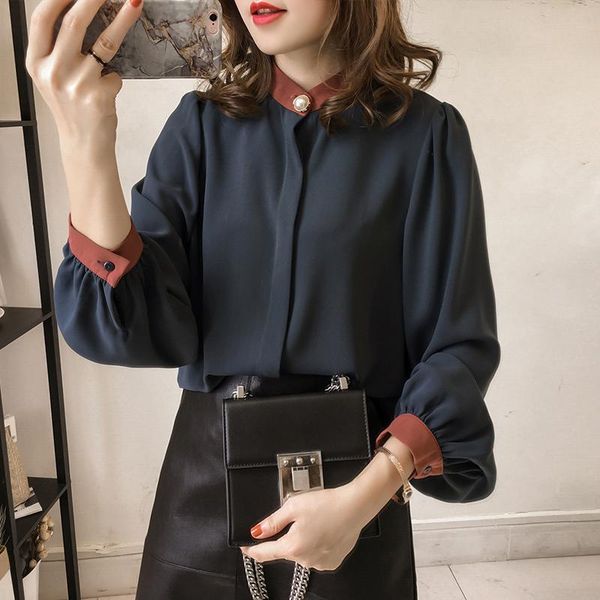 

women's blouses & shirts chiffon women shirt 2021 autumn size loose big lantern sleeve femaleshirts sweet super fairy temperament blous, White