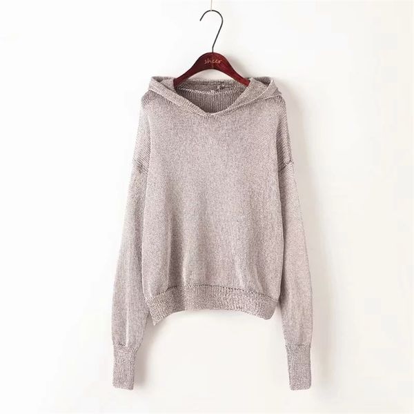 

winter women long sleeve punk metal silver knitted sweater korean fashion hooded jumpers clothes fall pullover streetwear 210521, White;black