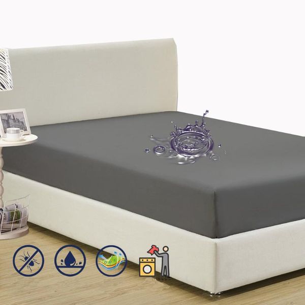 

sheets & sets waterproof solid fitted sheet king queen full twin single size mattress cover with all-around elastic rubber band bed