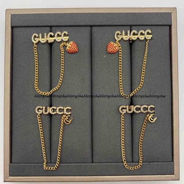 

special offer 70% off luxury jewelry gjia gujiadijia's new s925 anti allergy silver needle strawberry earrings double zircon chain ear, Golden