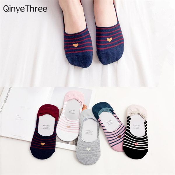 

socks & hosiery fashion spring summer red heart with stripe no-show cute college wind simple basic fresh female sokken soft cotton sox, Black;white