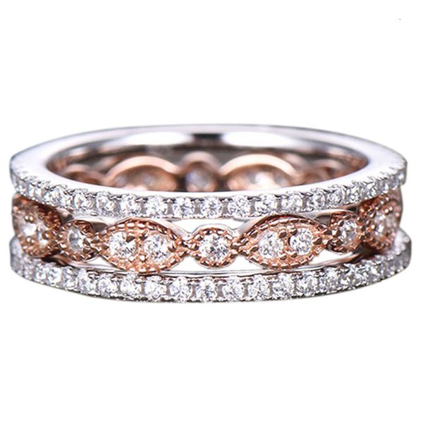 

fashion women's three in one set of zircon and party copper rings, Silver