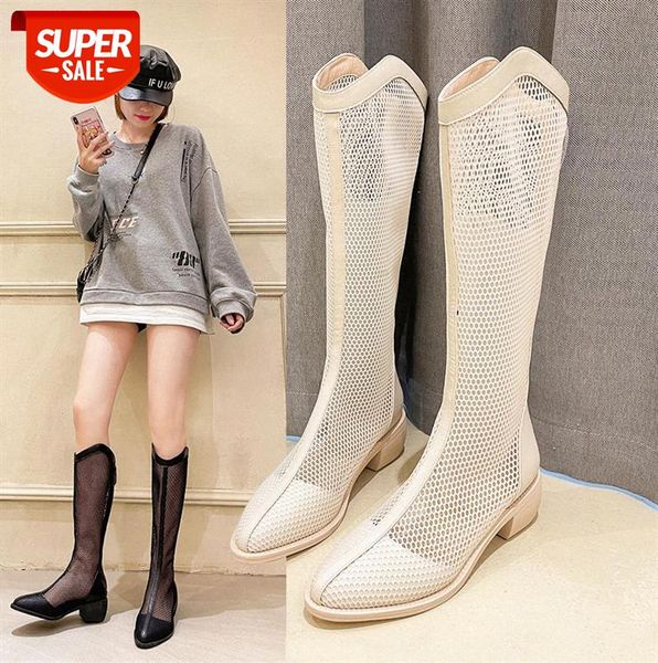 

sandal boots women western cowboy high pointed knight long tube mesh hollow breathable #np3d