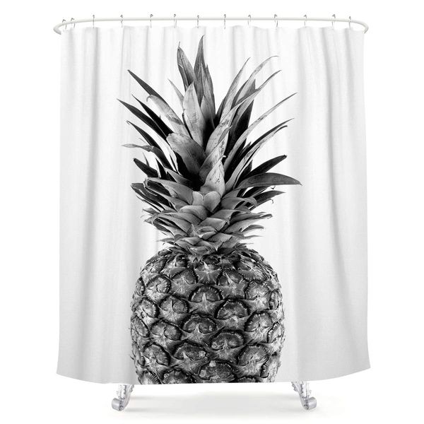 

tropical pineapple shower curtain funny fruit exotic concise black white watercolor summer leaves plant botanical fabric
