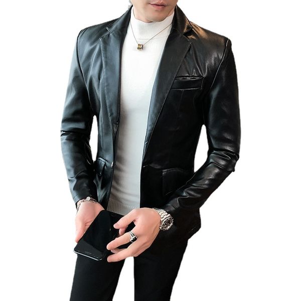 

men's suits & blazers black and red blazer autumn long sleeve suit collar leather jacket casual fine fashion h4ch, White;black