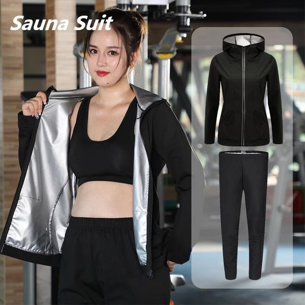 

gym clothing sauna suit women plus size sets for sweating weight loss female sports active wear slimming tracksuit, White;black